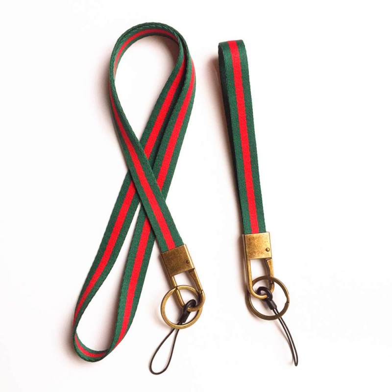 Soft Woven Stripe Neck Lanyard And Hand Wrist Strap With Bronze Hook