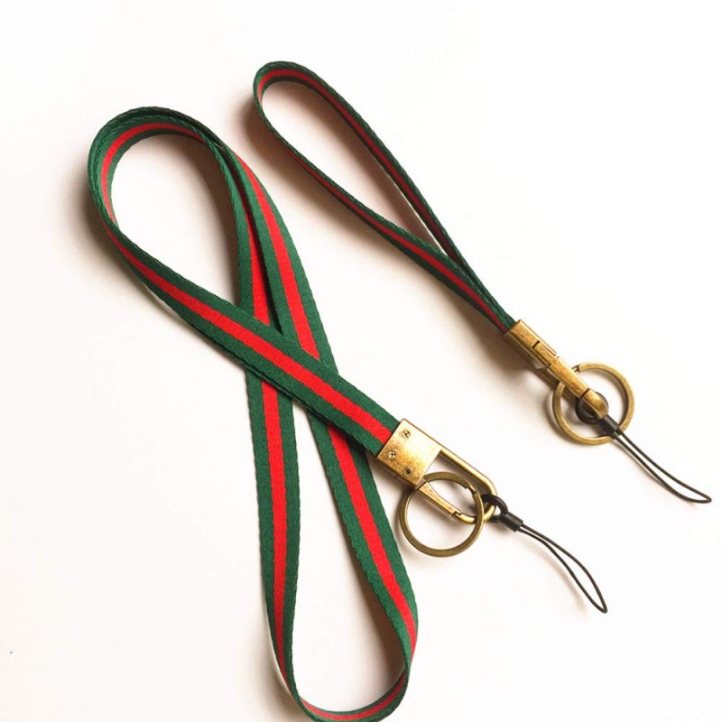 Soft Woven Stripe Neck Lanyard And Hand Wrist Strap With Bronze Hook