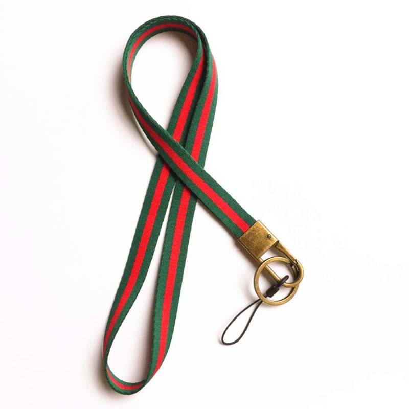 Soft Woven Stripe Neck Lanyard And Hand Wrist Strap With Bronze Hook